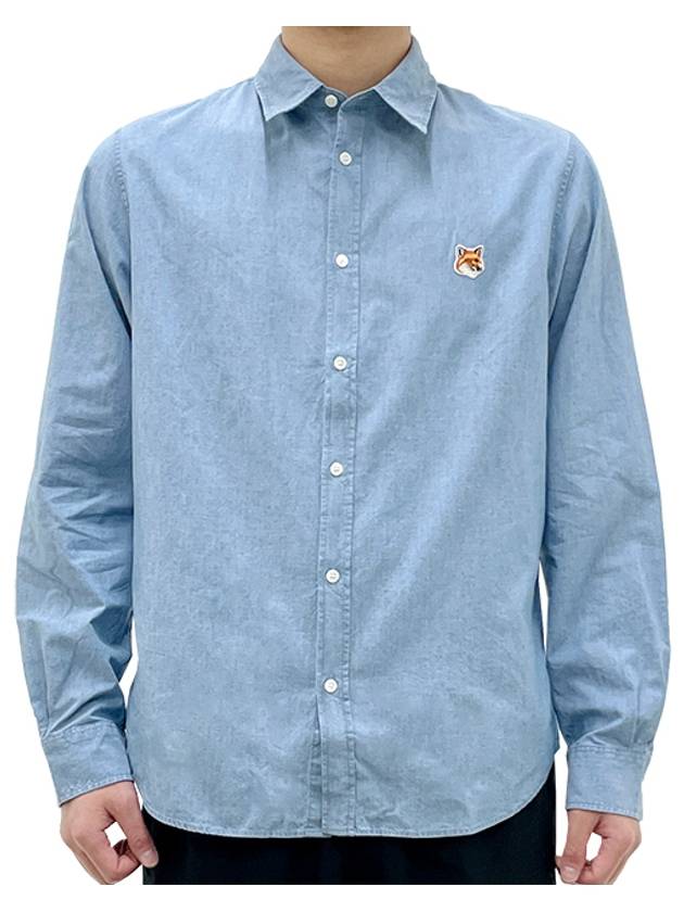 Fox Head Classic Cotton Long Sleeve Shirt Blue - MAISON KITSUNE - BALAAN 3