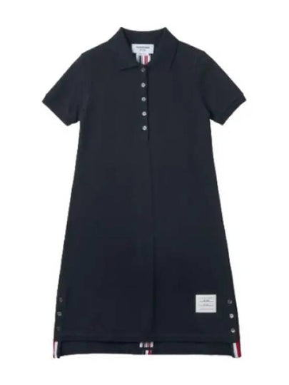 Classic Cotton Pique Center Back Stripe A-Line Short Sleeve Polo Short Dress Navy - THOM BROWNE - BALAAN 2