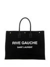 Women's Rive Gauche Logo Print Canvas Shopping Tote Bag Black - SAINT LAURENT - BALAAN 2