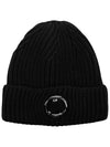 Lens Wappen Extra Fine Merino Wool Beanie Black - CP COMPANY - BALAAN 2