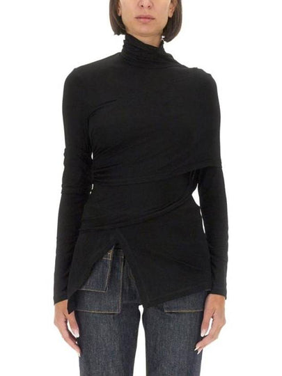 Women's Ruched Layered Panels Mock Polar Black - HELMUT LANG - BALAAN 2