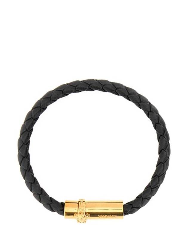 Medusa Braided Leather Bracelet Black - VERSACE - BALAAN 1