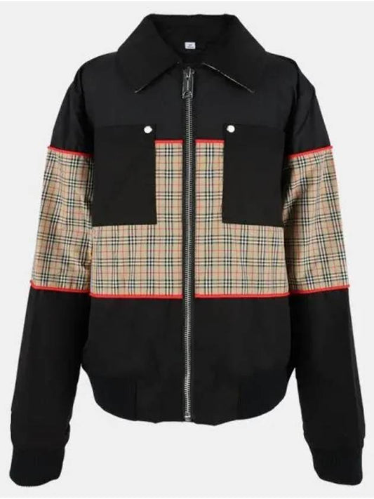 Kids Check Panel Harrington Zip up Jacket Black 8053690 12 14A Adults can wear - BURBERRY - BALAAN 2