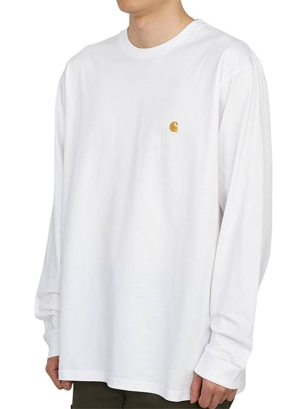 Men's Chase Mini Embroid Logo Long Sleeve T-Shirt White - CARHARTT WIP - BALAAN 3