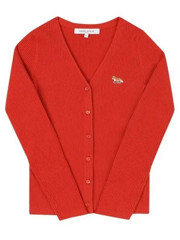 Baby Fox Patch Fine Ribbed Cardigan Autumn Red - MAISON KITSUNE - BALAAN 2