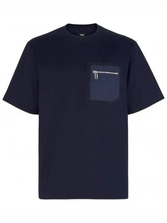 FF logo pocket navy short sleeve t shirt FY1257APM4 F0QG0 - FENDI - BALAAN 1