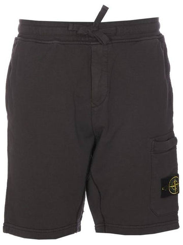 Cotton Fleece Cargo Bermuda Shorts Dark Grey - STONE ISLAND - BALAAN 1