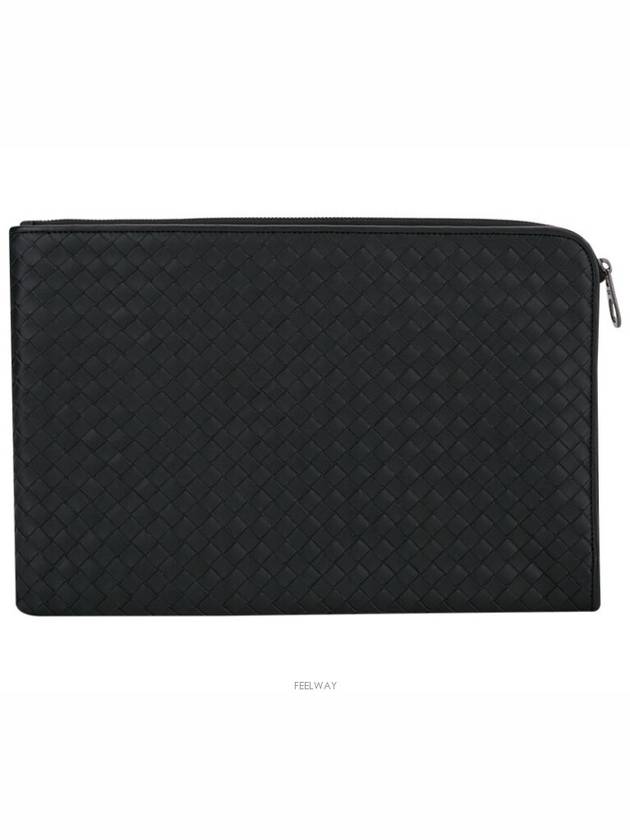 Intrecciato Weaving Zipper Medium Clutch Bag Black - BOTTEGA VENETA - BALAAN 3