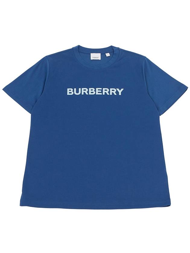 Logo Print Detail Short Sleeve T-Shirt Blue - BURBERRY - BALAAN 2