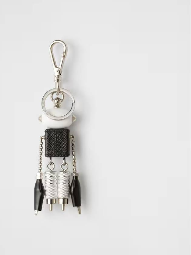 Saffiano Leather Robot Keychain Trick Steel Black - PRADA - BALAAN 4