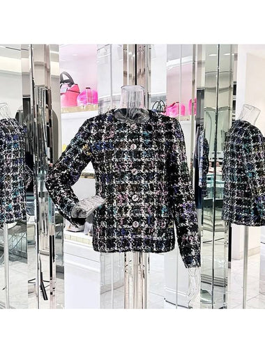 22A Sequin Jacket 34 Black Multicolor 4ET0880 - CHANEL - BALAAN 1