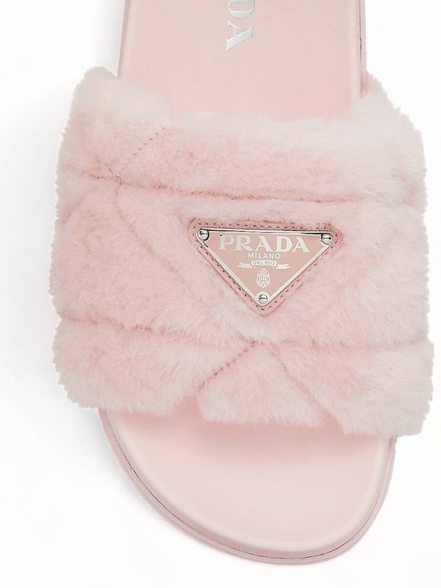 Shearling fur slide slippers baby pink - PRADA - BALAAN 3