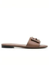 Baguette FF Logo Leather Slippers Mocha - FENDI - BALAAN 2