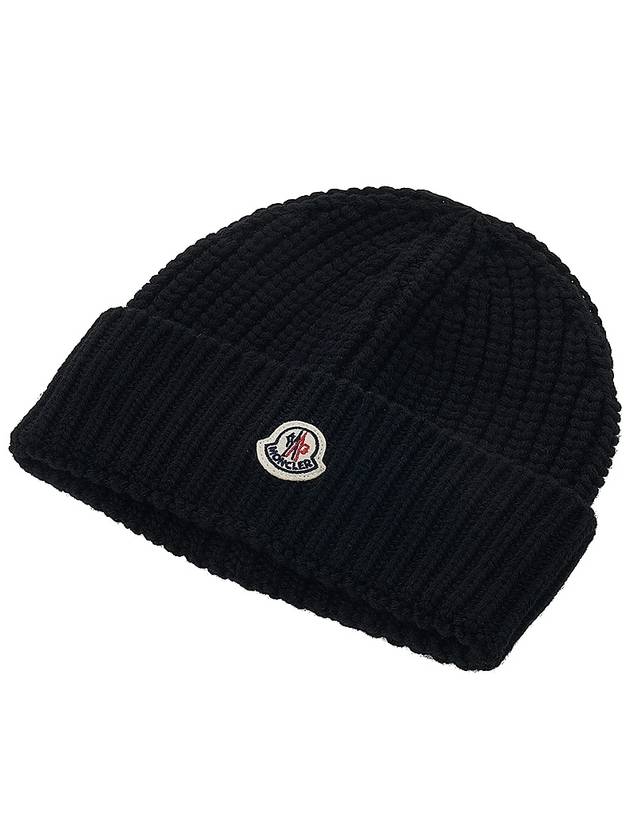 Logo Patch Wool Beanie Black - MONCLER - BALAAN 4