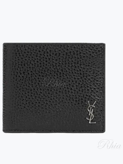 Tiny Cassandre East West Leather Half Wallet Black - SAINT LAURENT - BALAAN 2