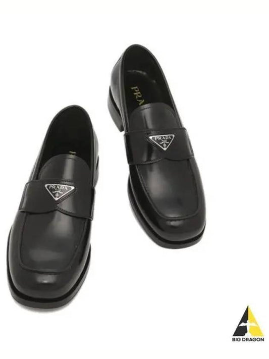 Men's Triangle Logo Leather Loafers Black - PRADA - BALAAN 2