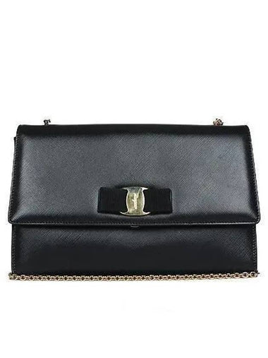 Ferragamo D855 Gold Barra Decoration Black Saffiano Genie Chain Shoulder Cross Bag - SALVATORE FERRAGAMO - BALAAN 1