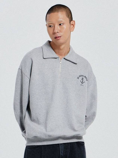 V Heavy Half Zip Up Sweat Logo Sweatshirt Melange Grey - DE GRAND MATIN - BALAAN 1