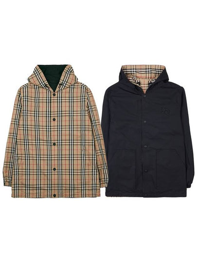 Reversible Check Nylon Hooded Jacket Black Beige - BURBERRY - BALAAN 2