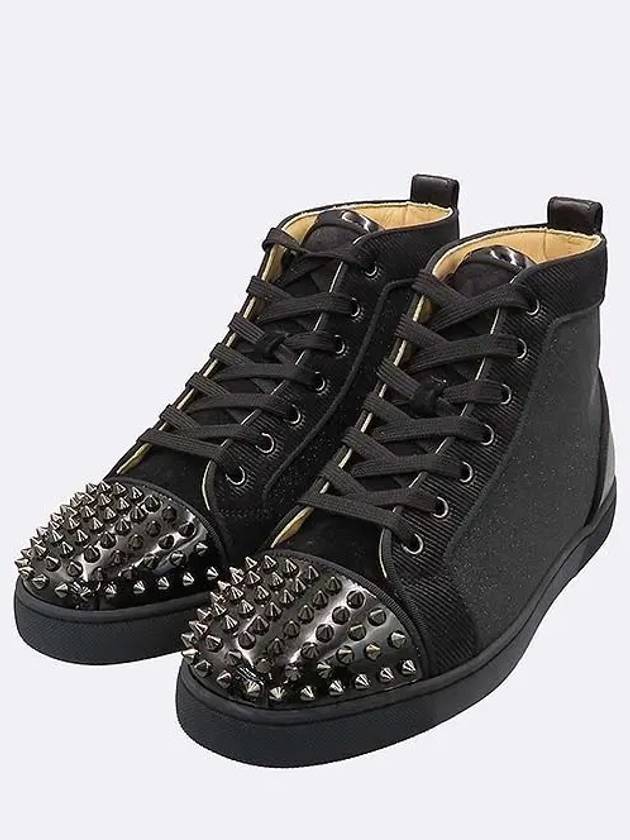 3200339 Black color sandpaper suede leather blend LOU SPIKES ORLATO FLAT PAT spike lace up men s low sneakers 255MM - CHRISTIAN LOUBOUTIN - BALAAN 6