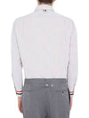 Three Stripes Grosgrain Cuff Striped Seersucker Long Sleeve Shirt Medium Grey - THOM BROWNE - BALAAN 4