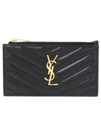 Monogram Logo Plaque Zip-Up Card Wallet Black - SAINT LAURENT - BALAAN 2