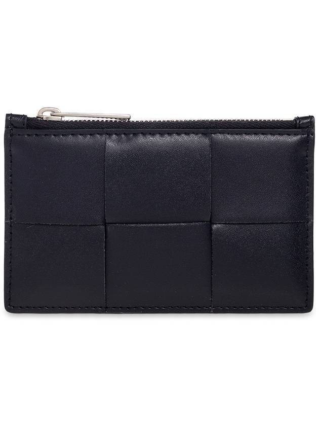 Intrecciato Leather Silver Zipper Card Wallet Navy - BOTTEGA VENETA - BALAAN 1