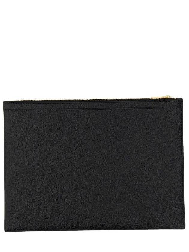 Pebble Grain Leather Large Zipper Laptop Holder Black - THOM BROWNE - BALAAN 3