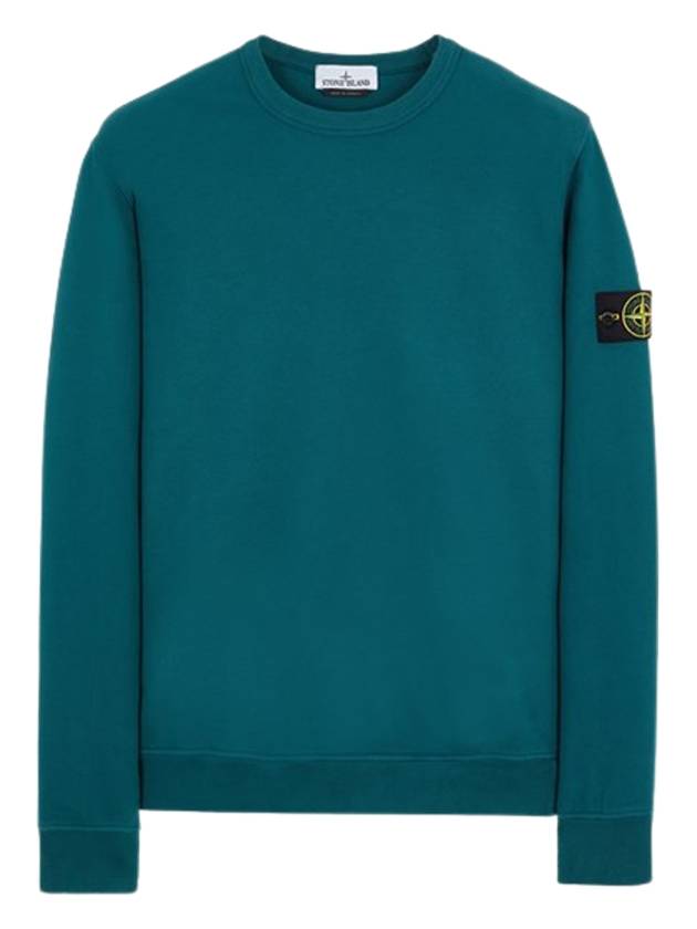 Brushed Cotton Fleece Garment Dyed Crewneck Sweatshirt Dark Teal Green - STONE ISLAND - BALAAN 2