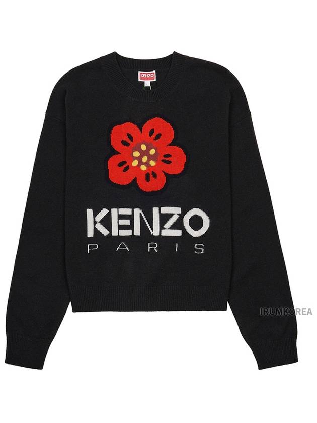 Boke Flower Logo Wool Knit Top Black - KENZO - BALAAN 2