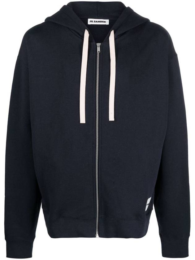 Logo Patch Drawstring Cotton Zip-up Hoodie Navy - JIL SANDER - BALAAN 2