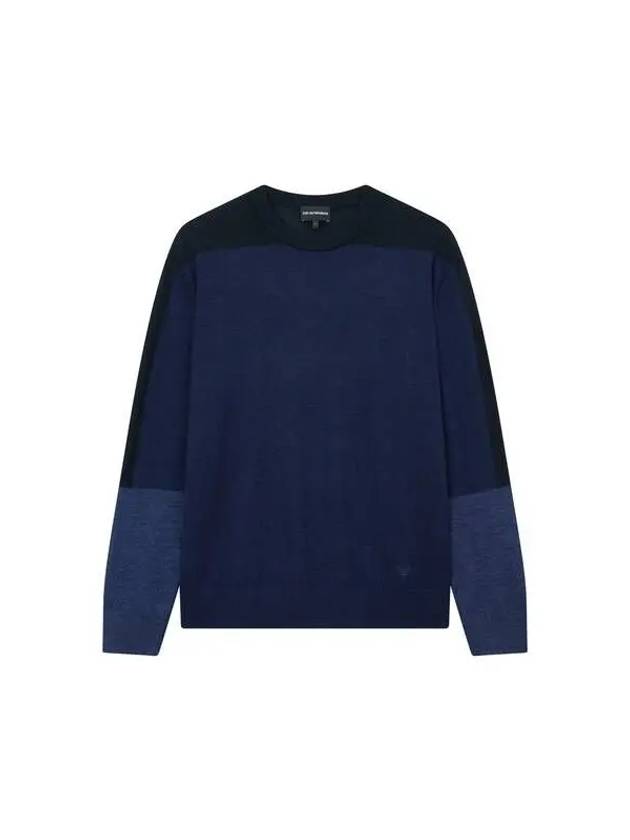 Men s Color Block Crew Neck Pullover Navy 270487 - EMPORIO ARMANI - BALAAN 1