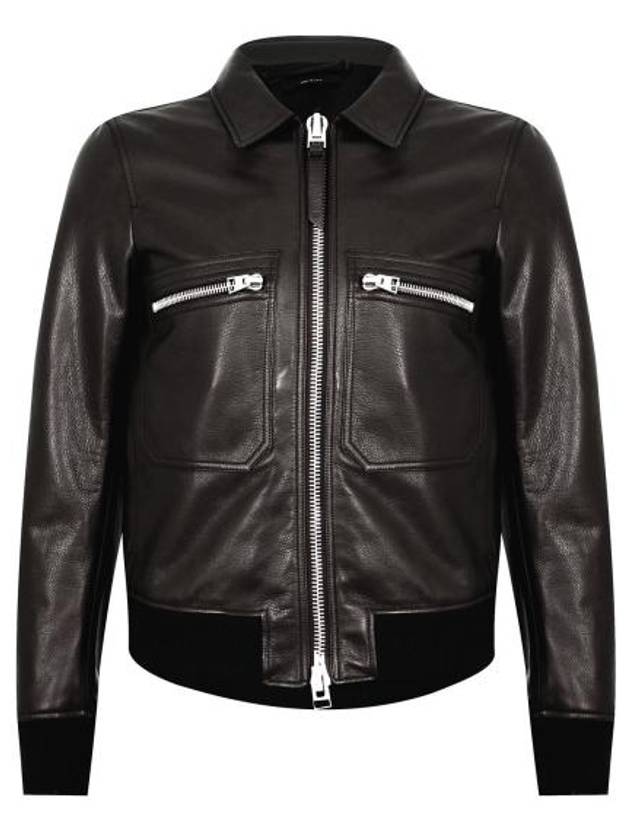 Zip Up Leather Jacket Black - TOM FORD - BALAAN 1