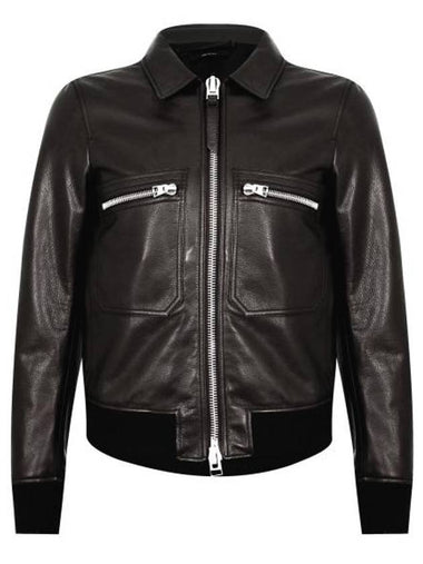 Zip Up Leather Jacket Black - TOM FORD - BALAAN 1