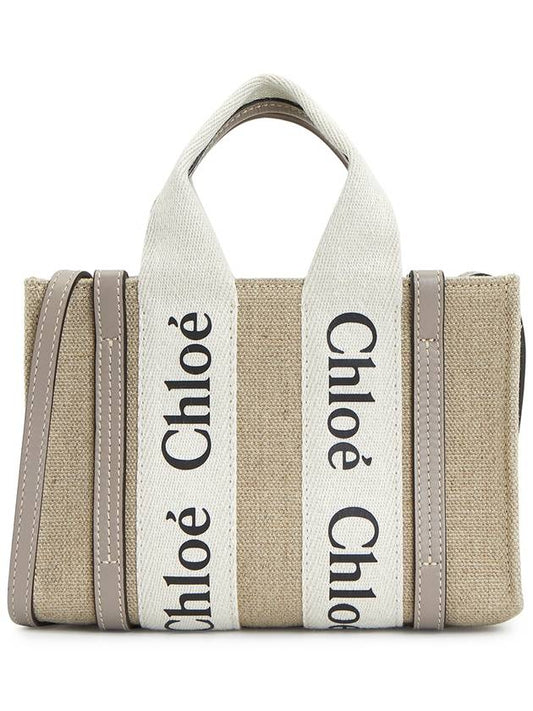 Woody Linen Canvas Calfskin Tote Bag Grey - CHLOE - BALAAN 2