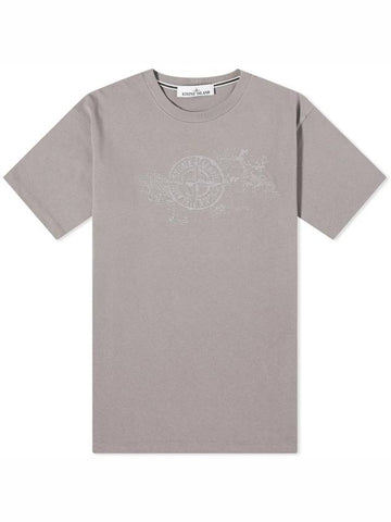 Camo Three Embroidery Regular Fit Cotton Jersey Short Sleeve T-Shirt Grey - STONE ISLAND - BALAAN 1