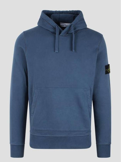 Logo Patch Cotton Fleece Hoodie Blue - STONE ISLAND - BALAAN 2