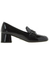 Enamel Metal Triangle Logo Loafers Black - PRADA - BALAAN.