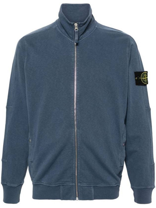 Cotton Zip-Up Jacket Dark Blue - STONE ISLAND - BALAAN 1