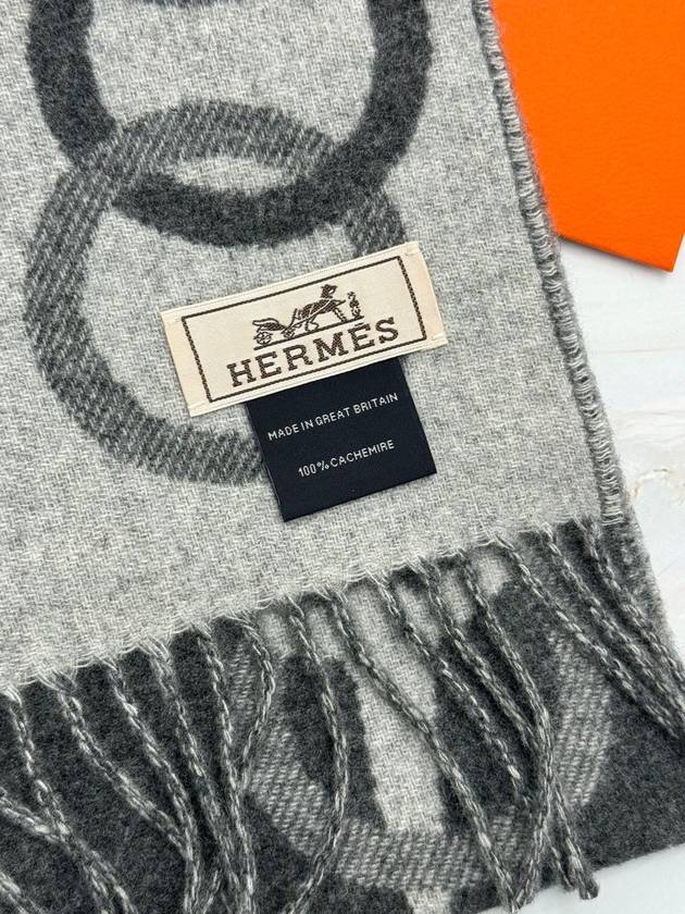 Cashmere Muffler Moss Gray H394809T - HERMES - BALAAN 5