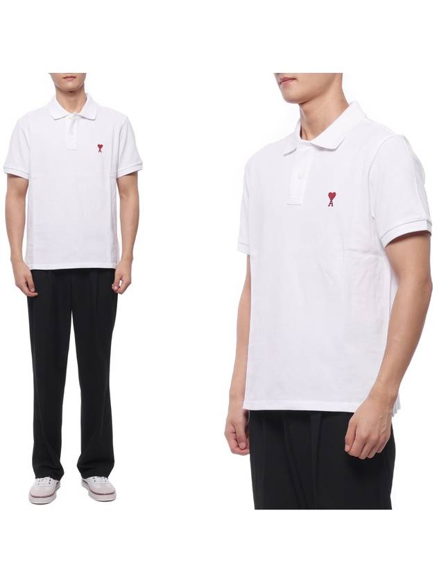 Heart Logo Polo Shirt White - AMI - BALAAN 3