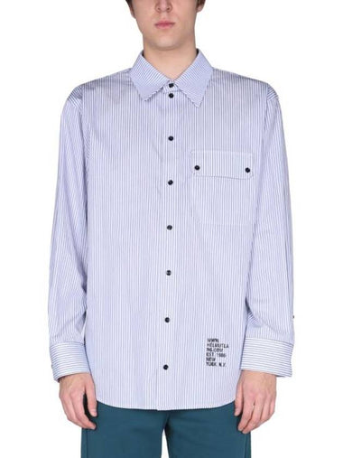 Logo Striped Cotton Shirt Blue - HELMUT LANG - BALAAN 1