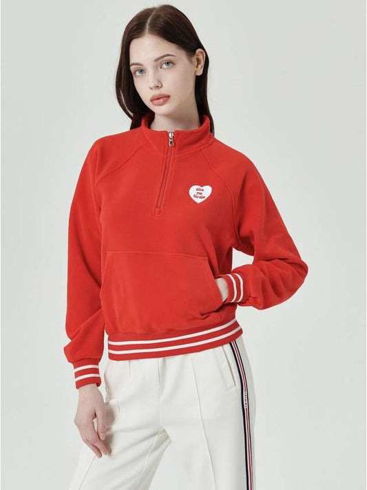 Give Me Buddy Heart Double Fleece Half Zip Up Red - GOXO - BALAAN 1