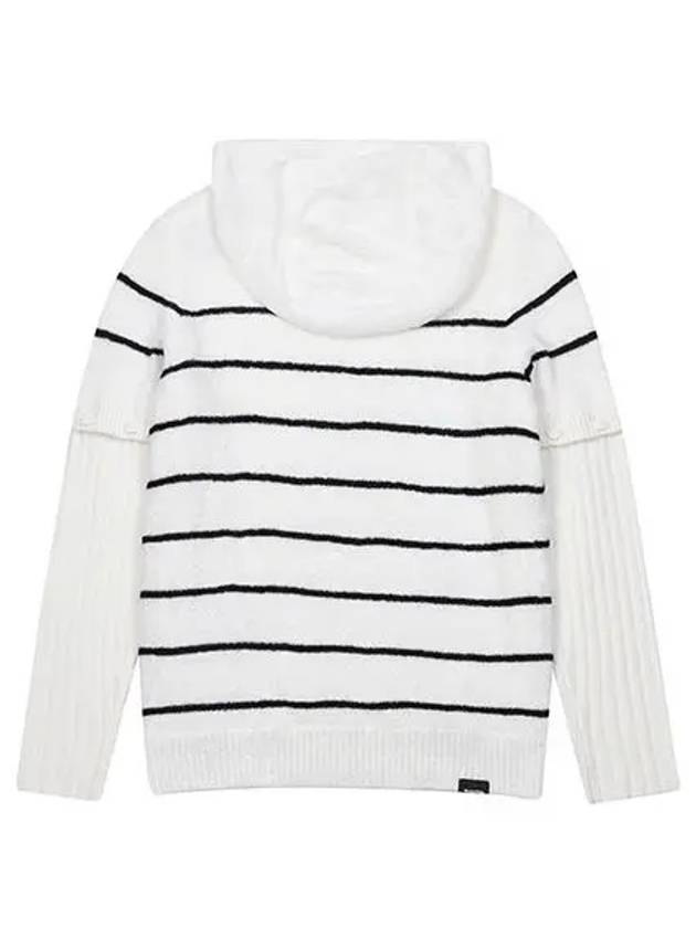 Women s Winter Striped Short Sleeve Warmer Hoodie 2622LXKR WHITE - BLACK&WHITE - BALAAN 2