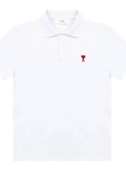 Small Heart Logo Polo Shirt White - AMI - BALAAN 2