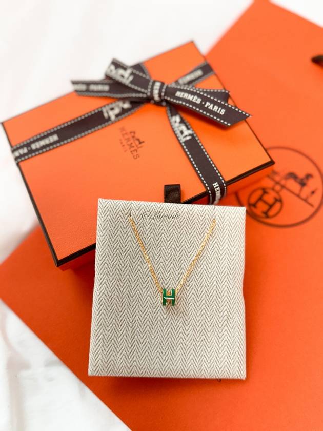 Mini Pop H Pendant Necklace Gold Malachite - HERMES - BALAAN 5