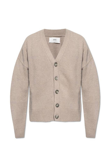 Wool Cashmere Cardigan Beige - AMI - BALAAN 1