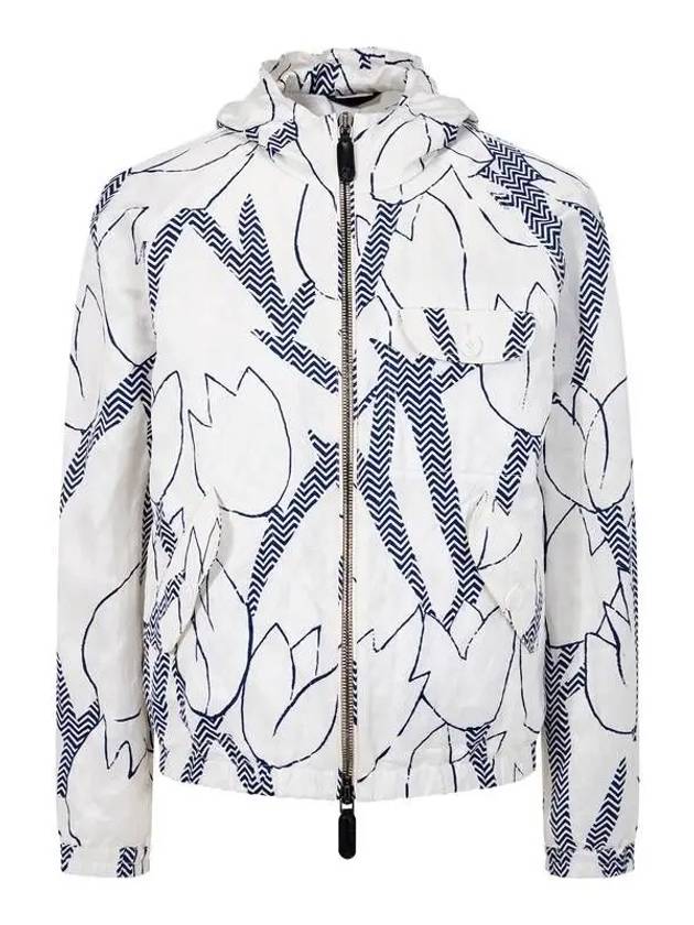 Men s Flower Print Rayon Jacket White 271870 - GIORGIO ARMANI - BALAAN 1