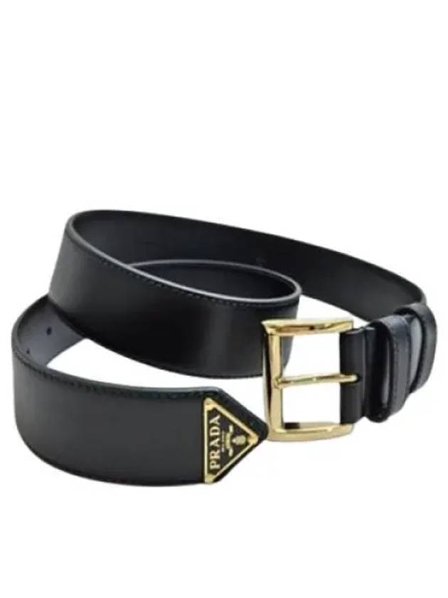 Triangle Logo Plaque City Leather Belt Black - PRADA - BALAAN 2