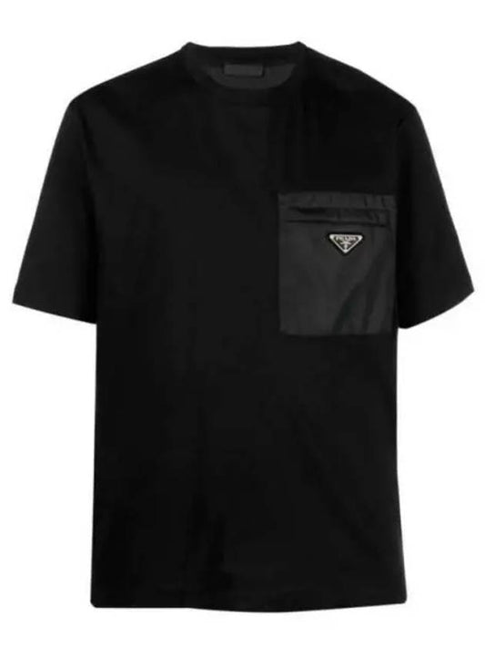 Nylon Pocket Cotton Short Sleeve T-Shirt Black - PRADA - BALAAN 2